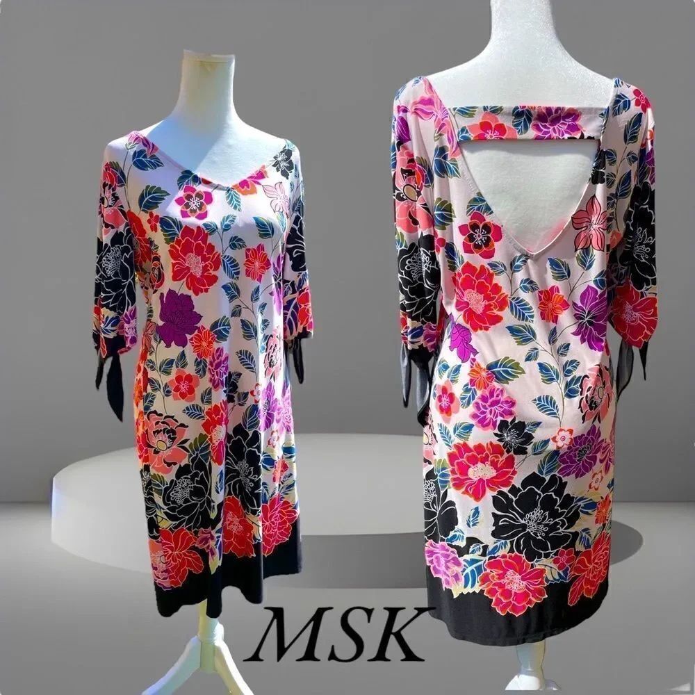 MSK l MIDI Dress l Sexy Slit-tie Sleeve l Soft Stretch l Easy care l 4 l EUC